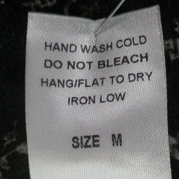 ACOA Lg Slved Collared Button-Up Front Black w/Gray Floral Design Tunic Blouse M - Picture 7 of 9